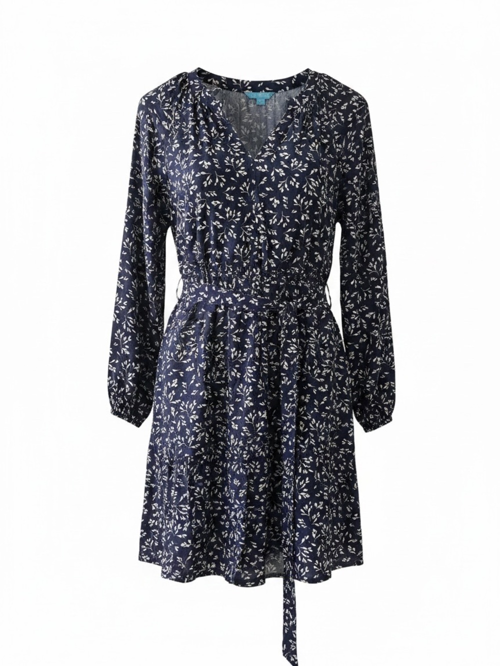 Draper James Navy Floral V-Neck Tie-Waist Mini Dress - Drape it with Denim